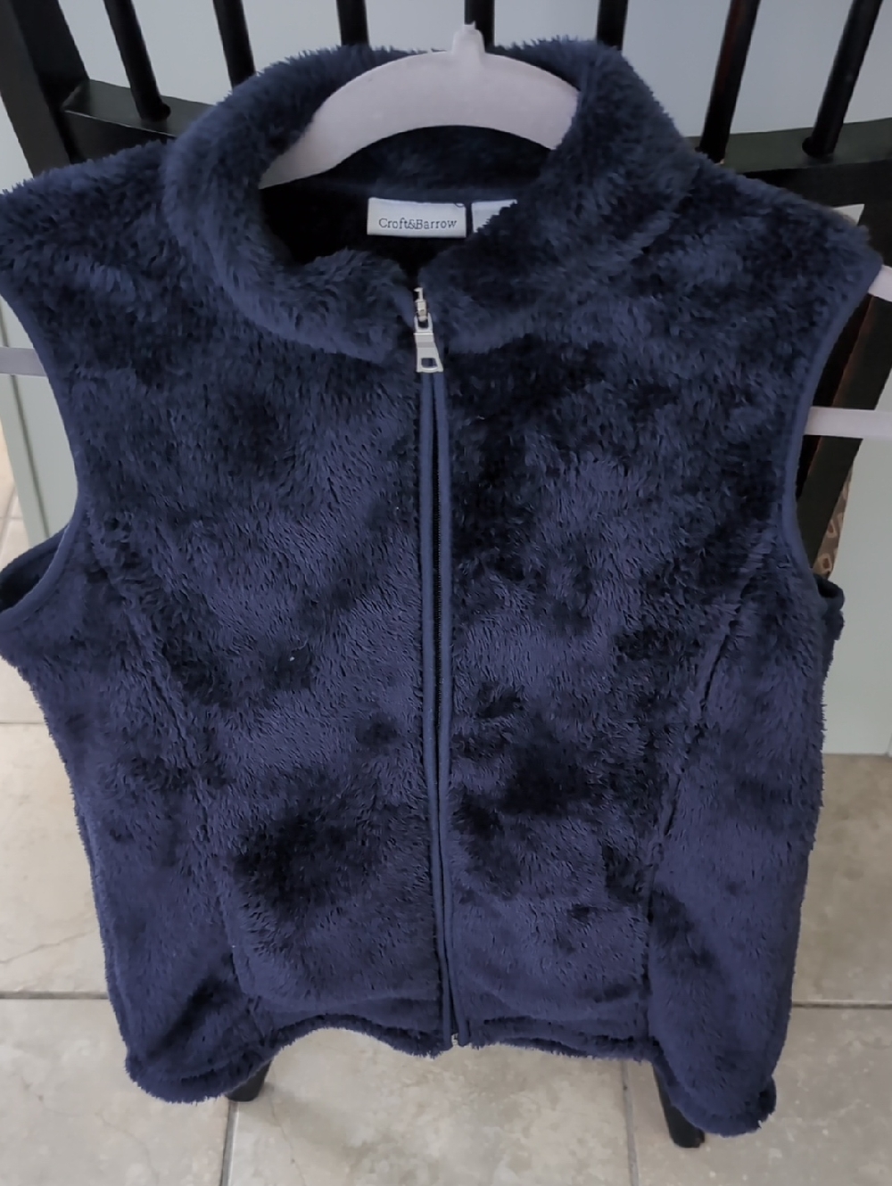croft & barrow Navy Plush Faux-Fur Zip-Up Vest